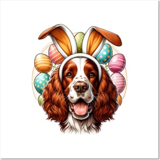 Welsh Springer Spaniel Embraces Easter with Bunny Ears Posters and Art